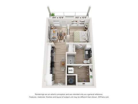 Floor plan for studio, 1 bath, 558 sqft